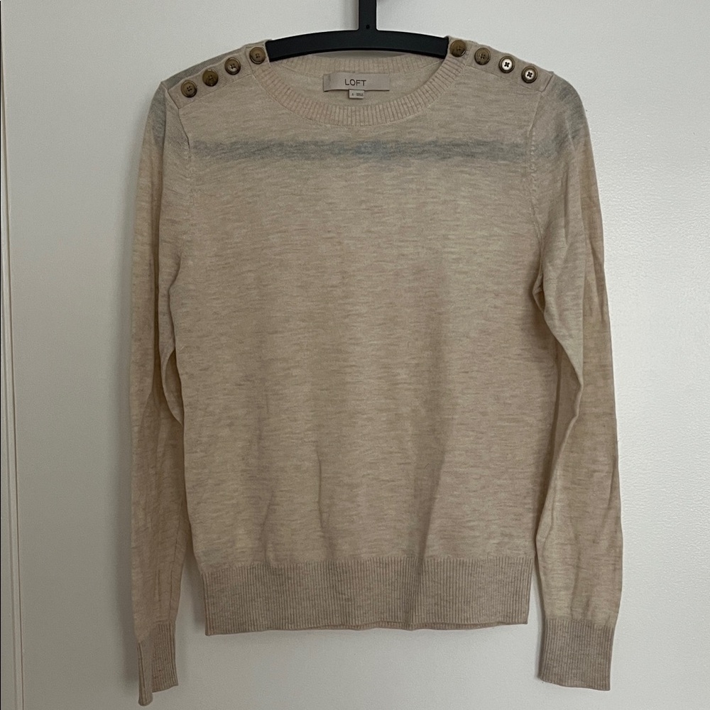 LOFT Cream Knit Sweater with Shoulder Buttons